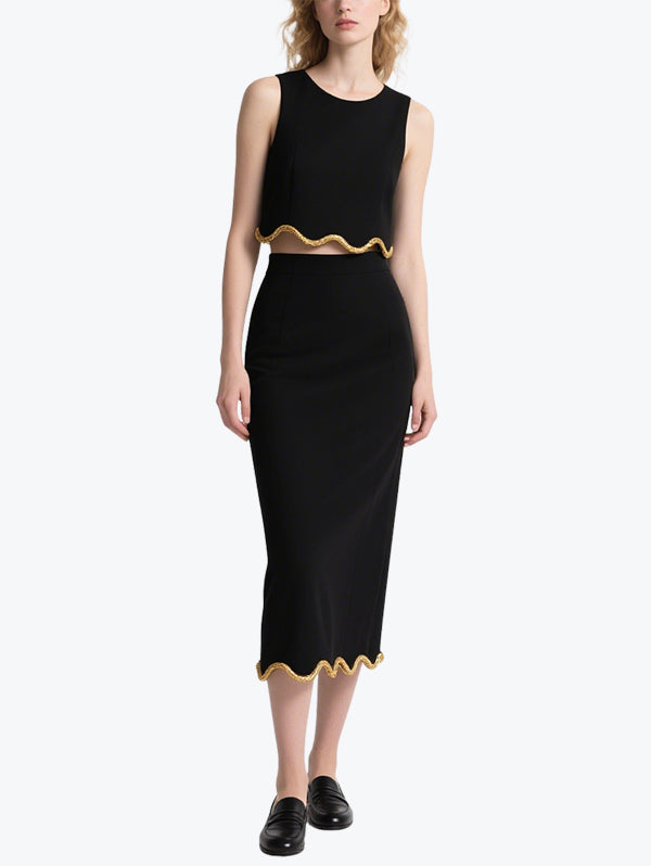 Exquisite Gold Embellished Skirt Set