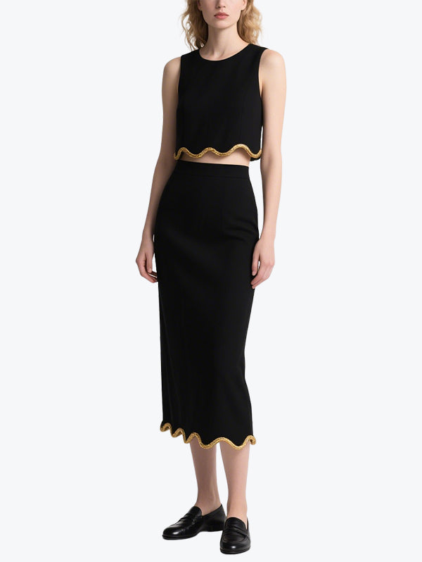 Exquisite Gold Embellished Skirt Set