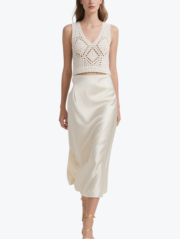 Elegant V-Neck Hook Flower Skirt Set