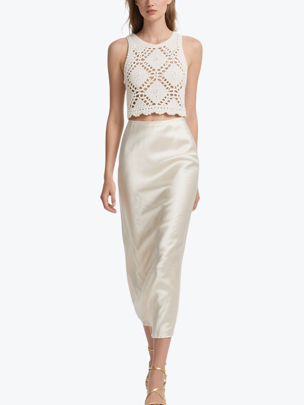 Fresh Hook Flower Satin Skirt Set