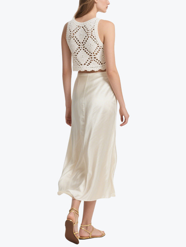 Fresh Hook Flower Satin Skirt Set