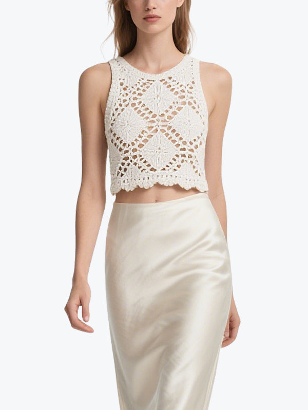 Fresh Hook Flower Satin Skirt Set