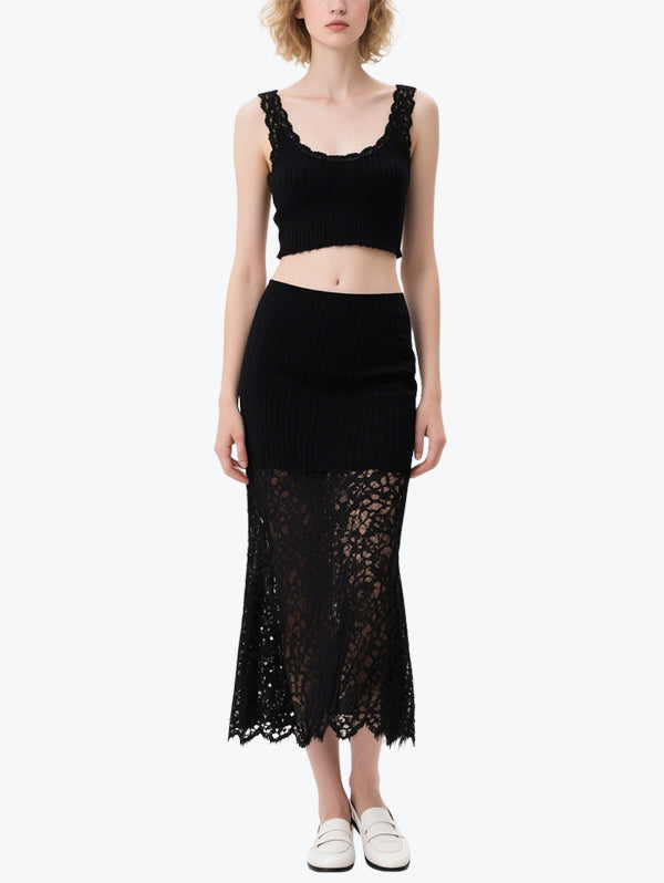 Sexy Hollow Lace Skirt Suit