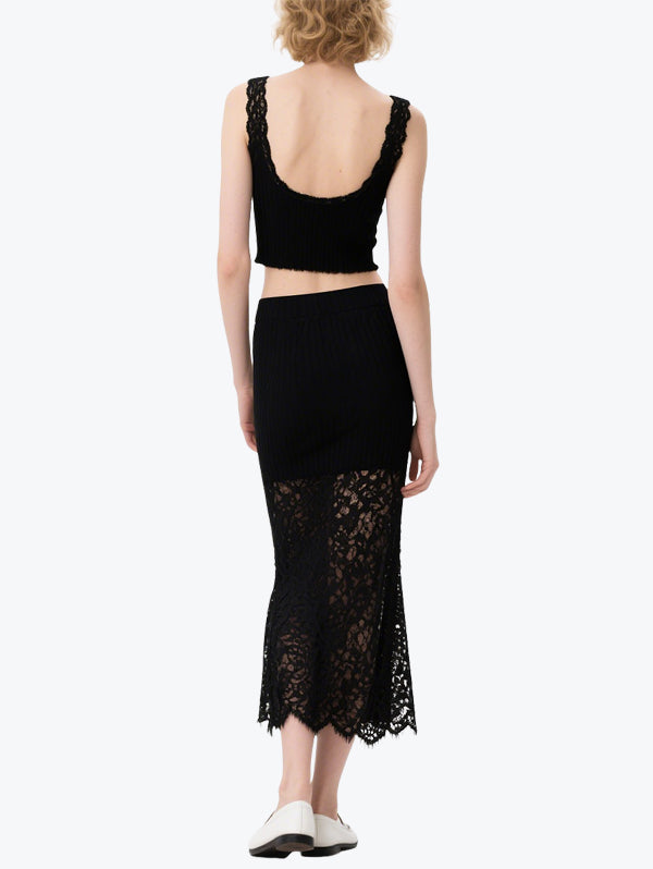 Sexy Hollow Lace Skirt Suit