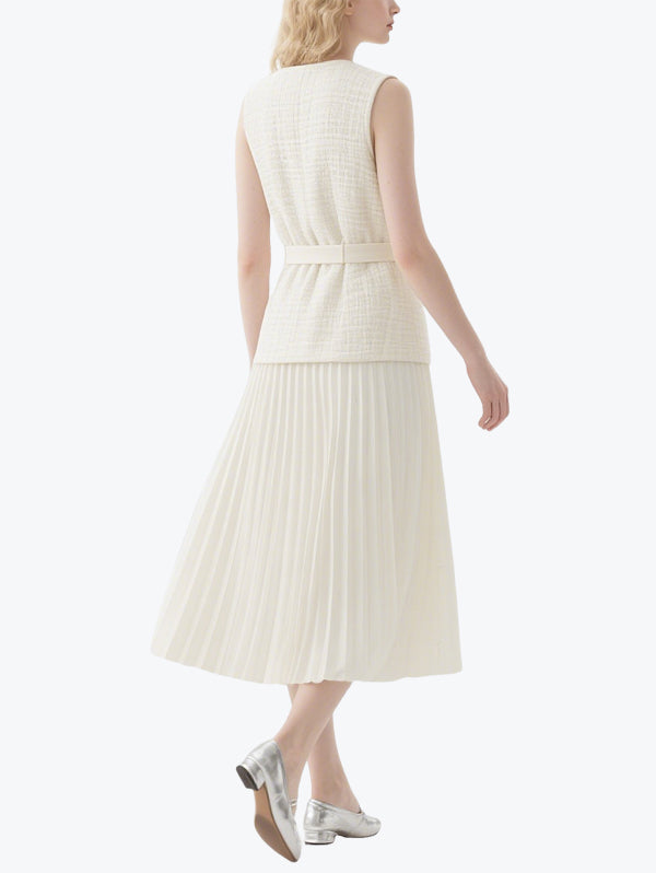 Chanel Style Vest Pleated Skirt Suit