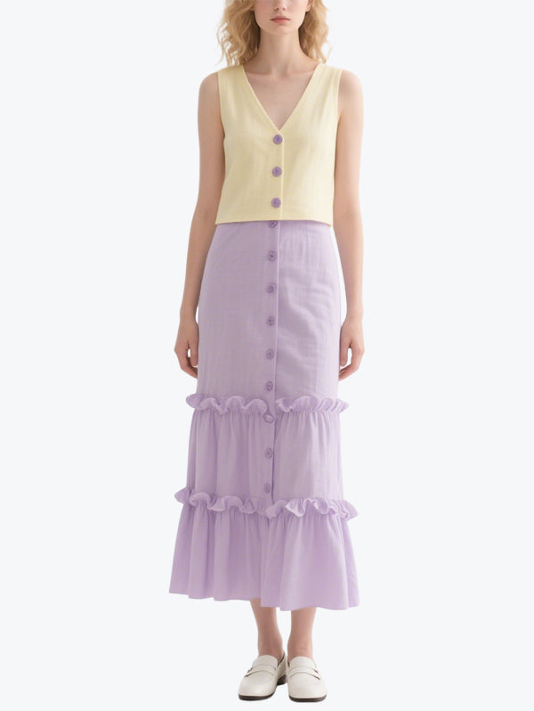 Fresh Contrasting Sleeveless Skirt Suit