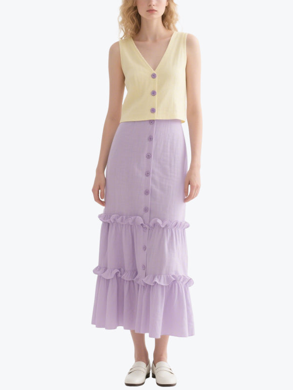 Fresh Contrasting Sleeveless Skirt Suit
