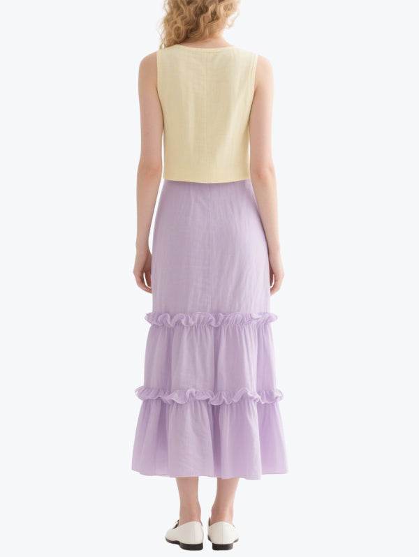 Fresh Contrasting Sleeveless Skirt Suit