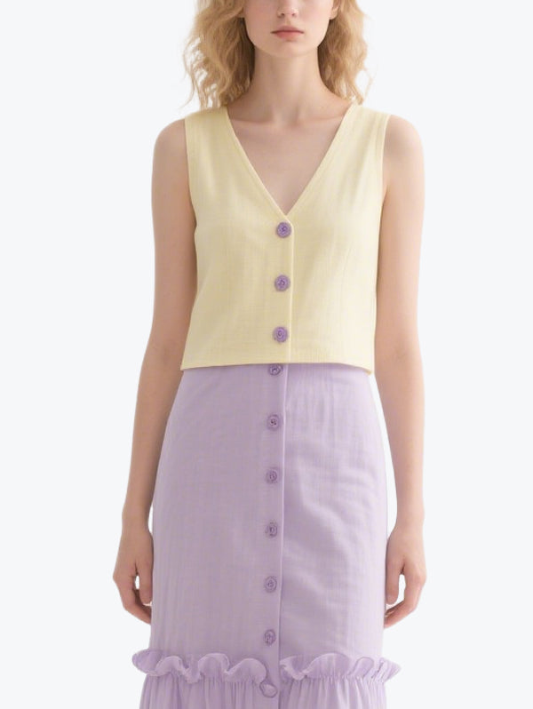 Fresh Contrasting Sleeveless Skirt Suit