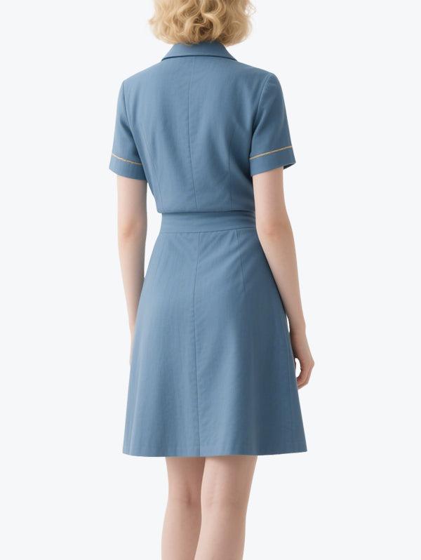 Vintage Gold Button Short-Sleeved Skirt Suit
