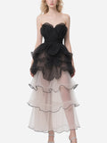 Elegant Black Tulle Layered Tube Top Dress