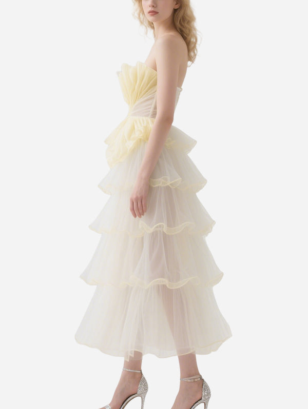 Fresh Yellow Tulle Flower Tube Top Tulle Skirt