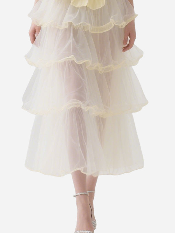 Fresh Yellow Tulle Flower Tube Top Tulle Skirt