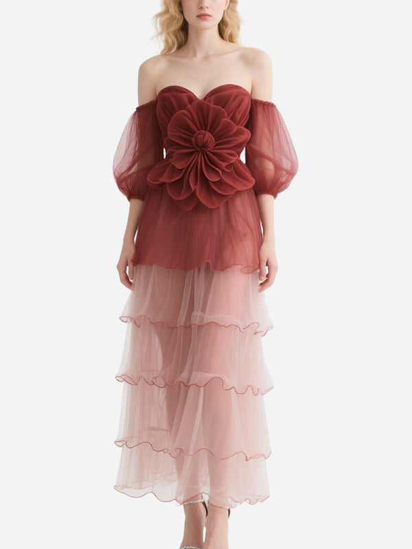 Elegant Flower Decorated Tulle Skirt