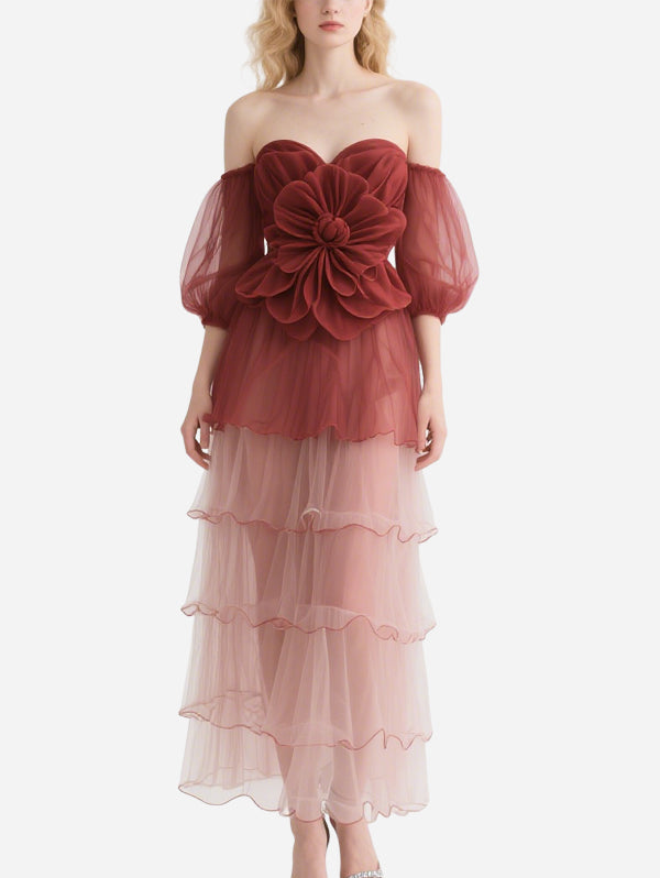Elegant Flower Decorated Tulle Skirt