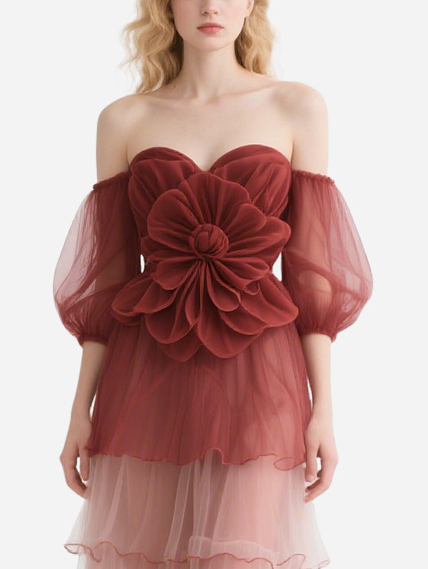 Elegant Flower Decorated Tulle Skirt