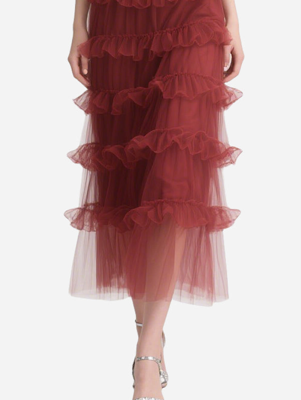 Vintage Puff Sleeve Red Tulle Skirt