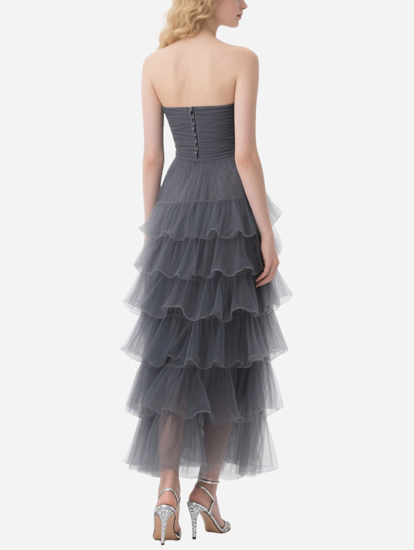 Elegant Layered Gray Tulle Long Skirt