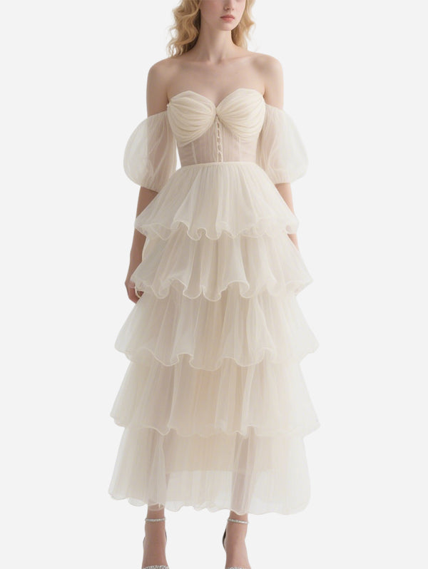Romantic Off-Shoulder Mesh Skirt