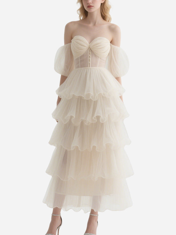 Romantic Off-Shoulder Mesh Skirt