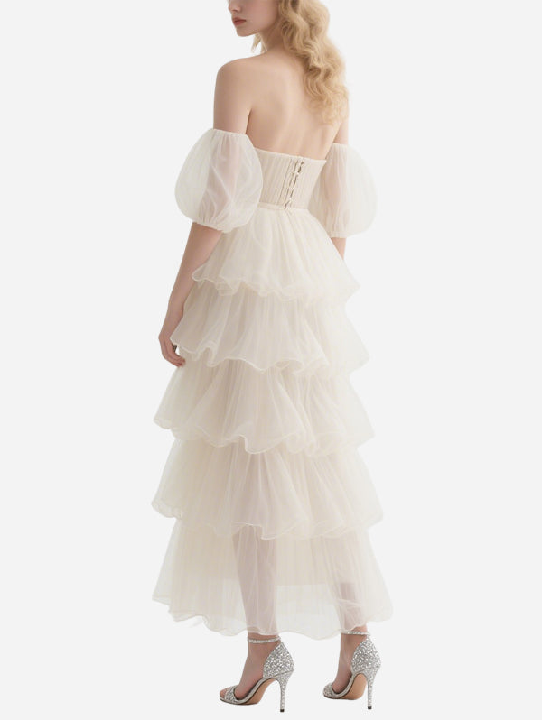 Romantic Off-Shoulder Mesh Skirt