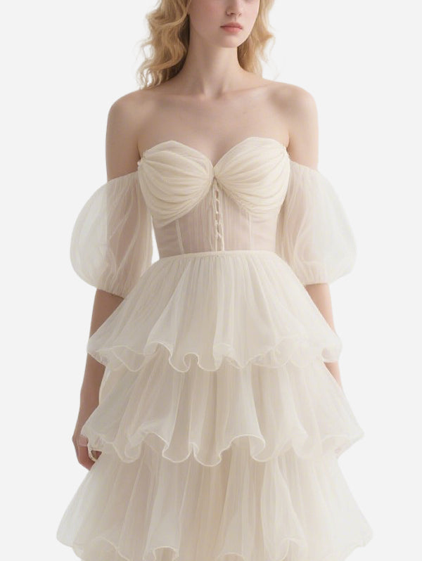 Romantic Off-Shoulder Mesh Skirt