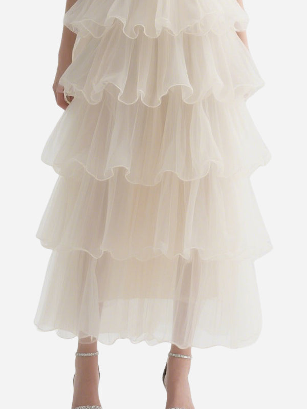 Romantic Off-Shoulder Mesh Skirt