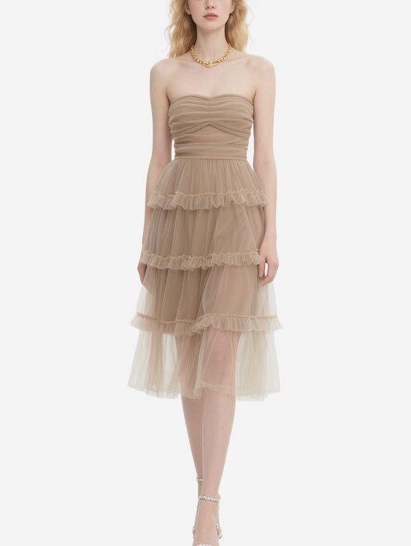 Gentle Nude Pleated Tulle Skirt