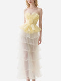Sweet Yellow and White Patchwork Long Skirt