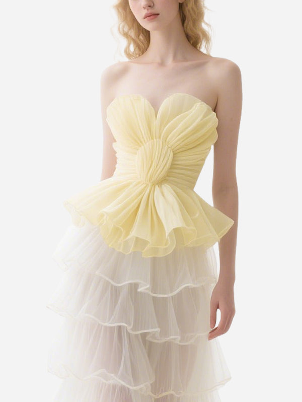 Sweet Yellow and White Patchwork Long Skirt