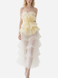 Sweet Flower Decorated Tube Top Tulle Skirt