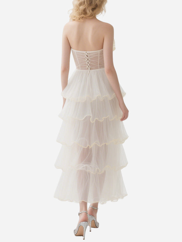 Sweet Flower Decorated Tube Top Tulle Skirt