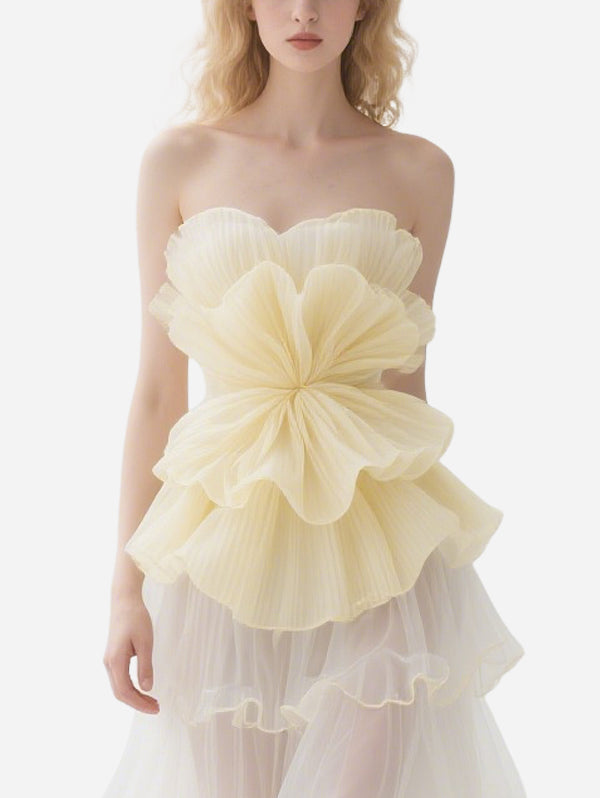 Sweet Flower Decorated Tube Top Tulle Skirt