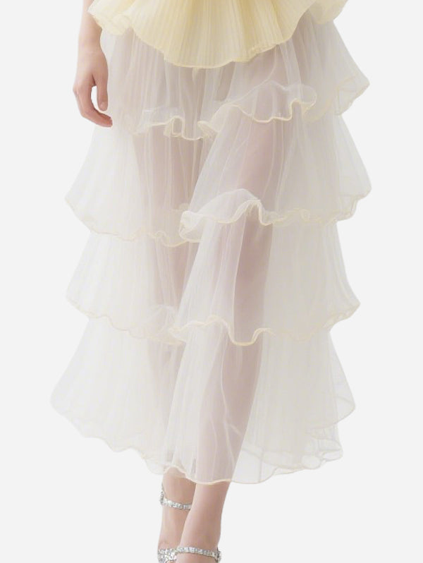 Sweet Flower Decorated Tube Top Tulle Skirt