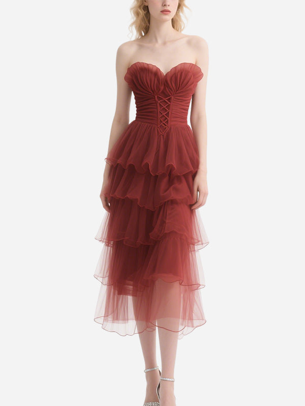 Retro Red Gauze Dress with Straps