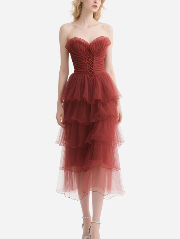 Retro Red Gauze Dress with Straps