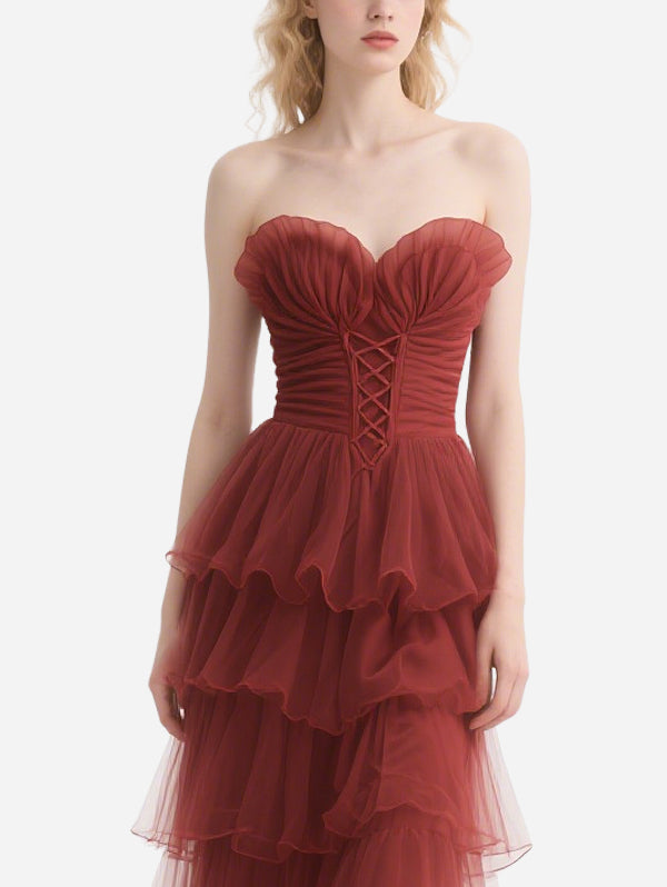 Retro Red Gauze Dress with Straps