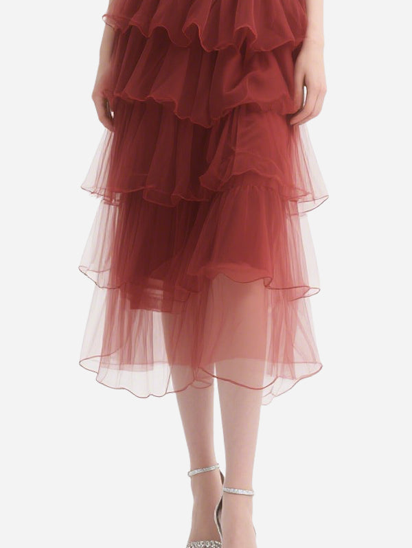 Retro Red Gauze Dress with Straps