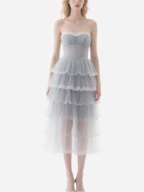 Sweet Lace-Decorated Tulle Skirt