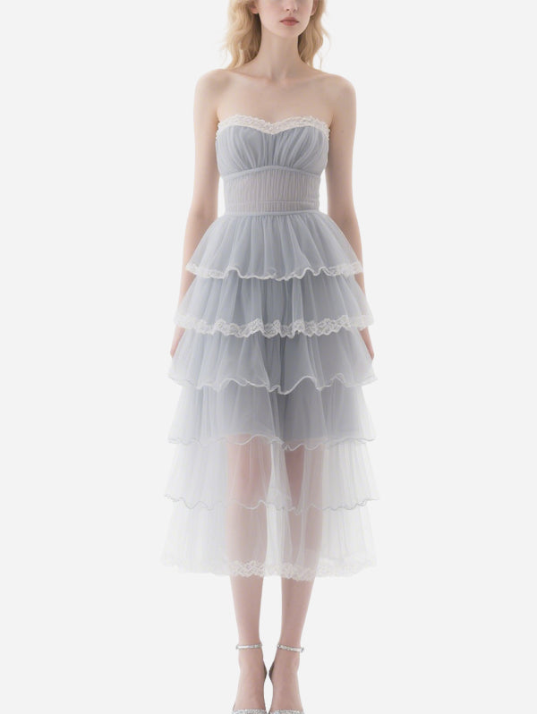 Sweet Lace-Decorated Tulle Skirt