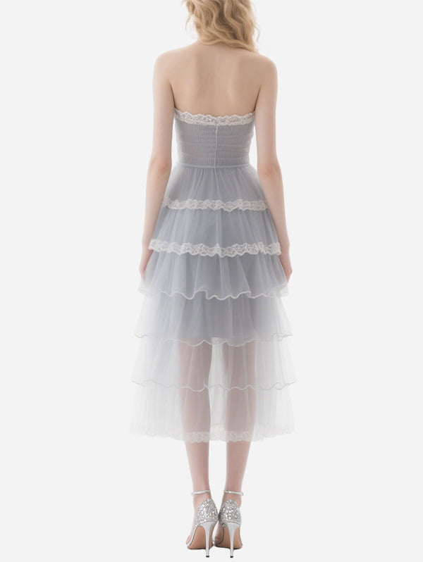 Sweet Lace-Decorated Tulle Skirt