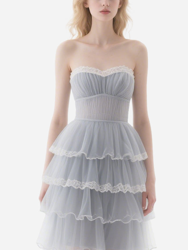 Sweet Lace-Decorated Tulle Skirt