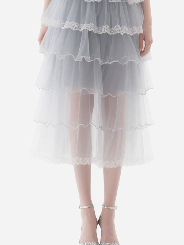 Sweet Lace-Decorated Tulle Skirt