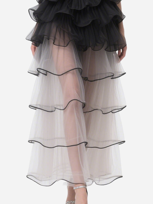 Gorgeous Two-Color Cascading Gauze Skirt