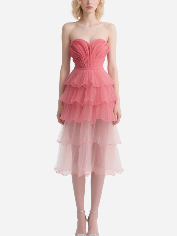 Romantic Pink Tube Top Gauze Skirt