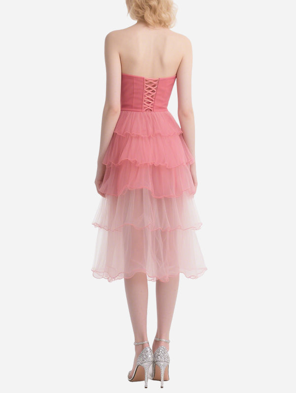 Romantic Pink Tube Top Gauze Skirt