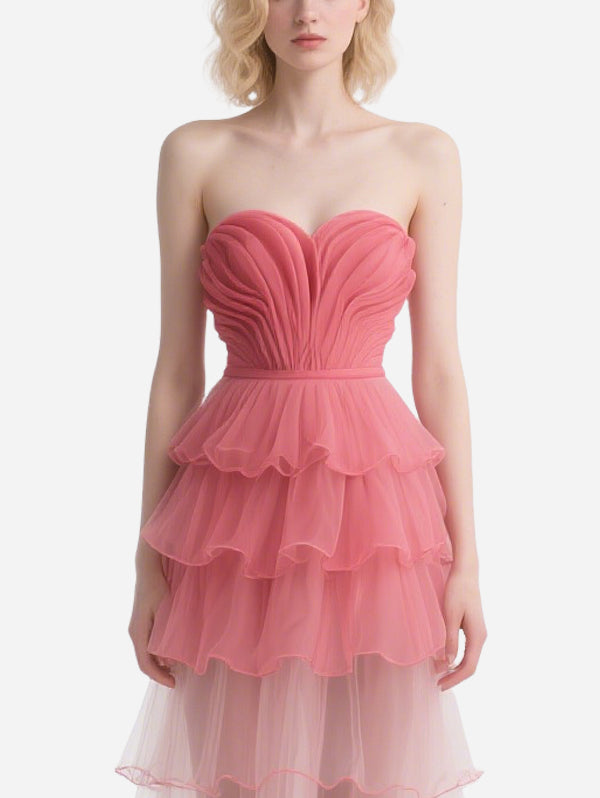 Romantic Pink Tube Top Gauze Skirt