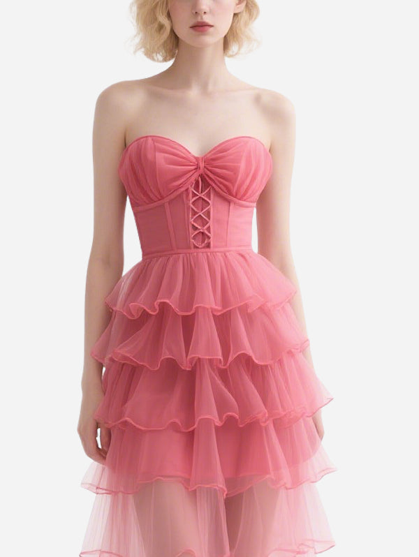 Sweet Pink Gauze Skirt with Straps