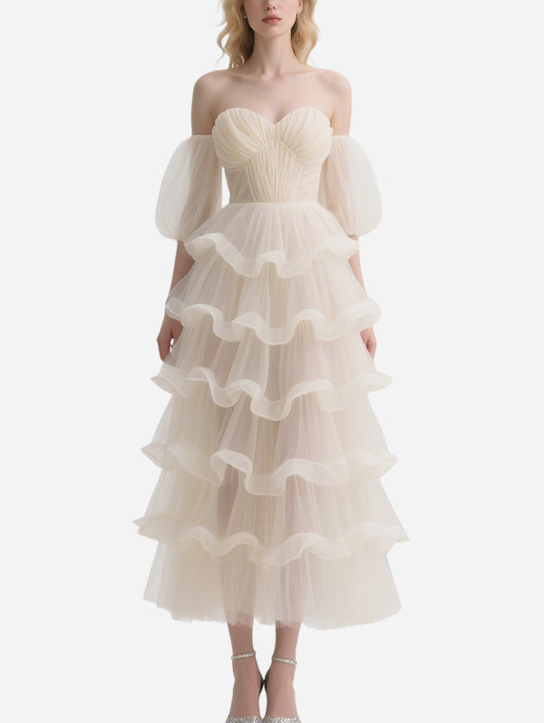 Fairy Off-Shoulder Nude Gauze Skirt