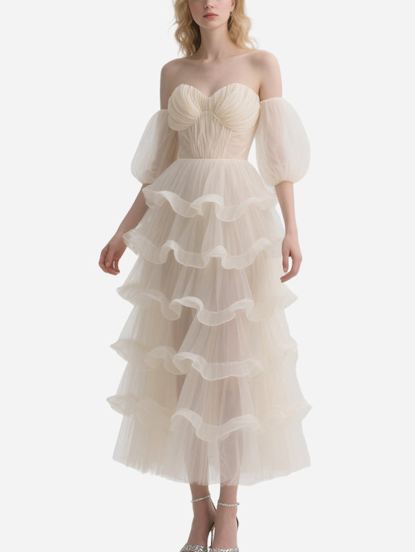 Fairy Off-Shoulder Nude Gauze Skirt